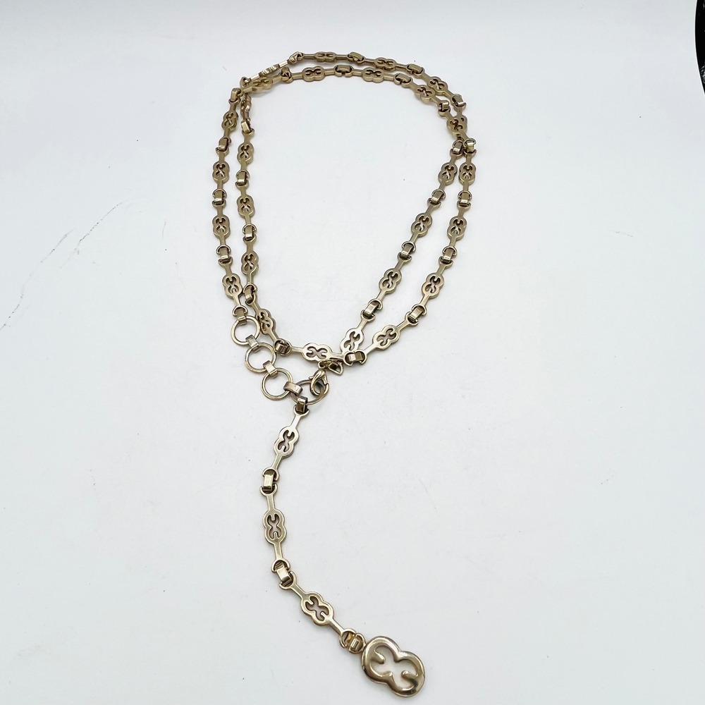 Vintage Gold Chain Belt Adjustable Open Link Logo Drop Charm 43 inch Necklace - Picture 5 of 7